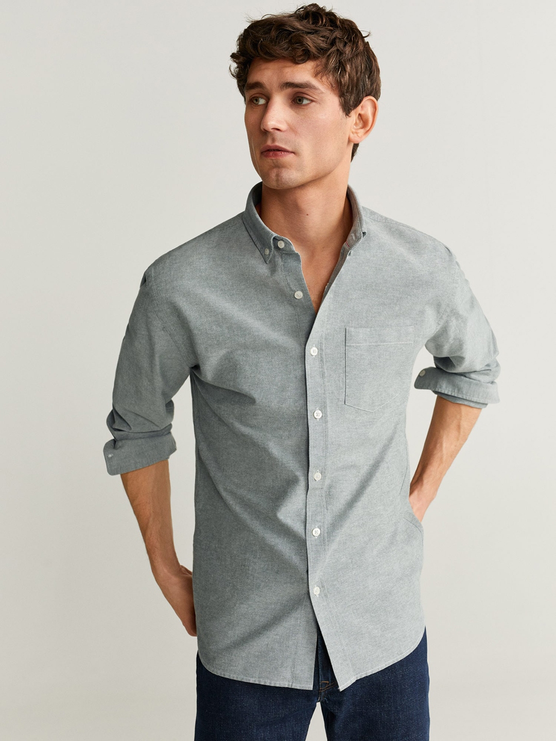 Buy MANGO MAN Grey Regular Fit Solid Casual Shirt - Shirts for Men ...