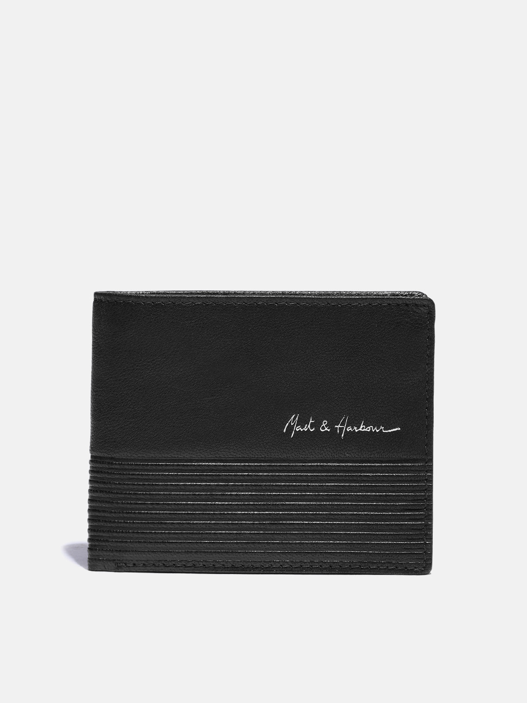 Buy Mast & Harbour Men Black Solid Leather Two Fold Wallet Wallets