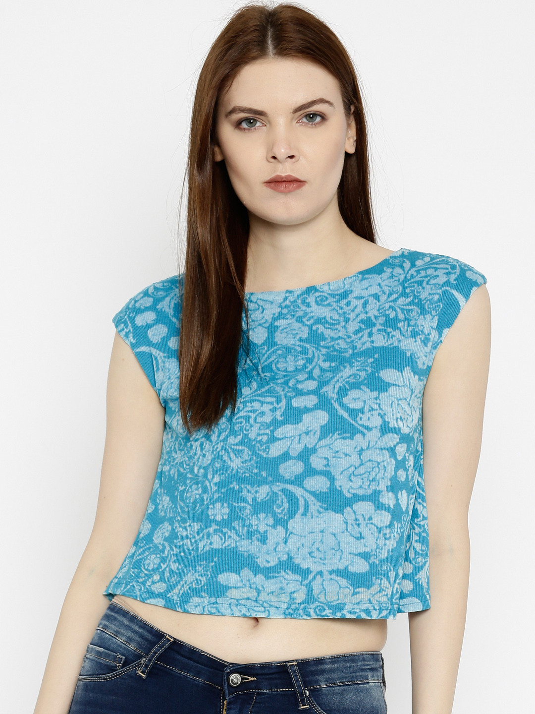 Women's Blue Floral Printed Crop Top main image 1