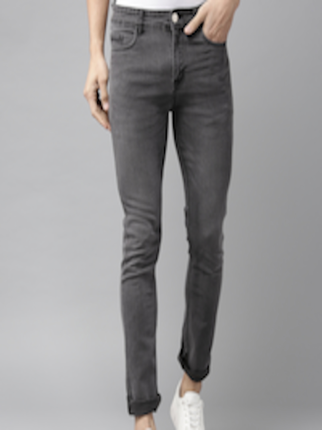 Buy Hubberholme Men Charcoal Grey Slim Fit Mid Rise Clean Look Jeans ...