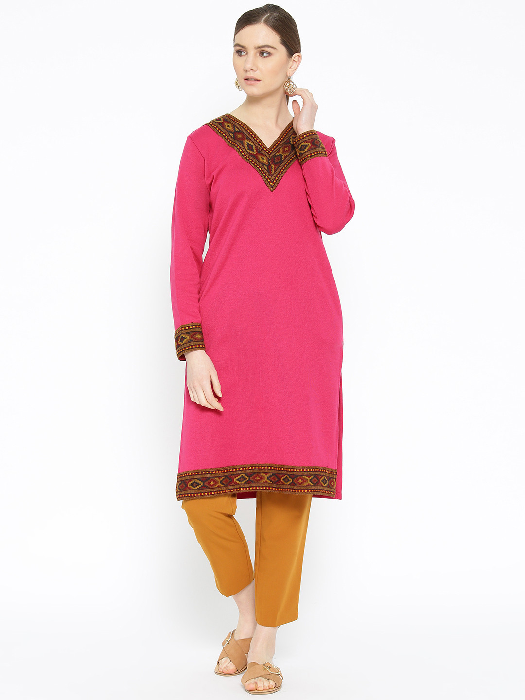 Women Pink Solid Straight Kurta