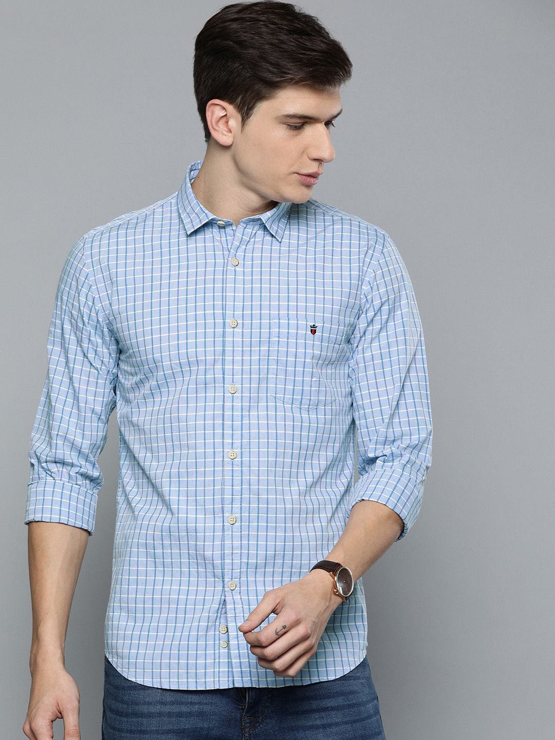 Buy Louis Philippe Jeans Men Blue Checked Super Slim Fit Casual Shirt - Shirts for Men 11295830 