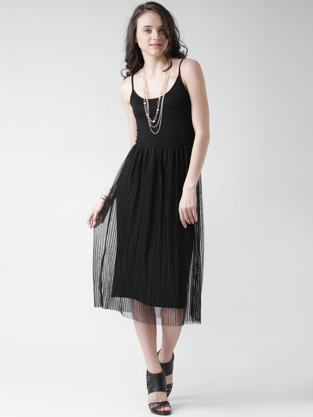 Buy FOREVER 21 Black Accordion Pleat Midi Dress Dresses for Women