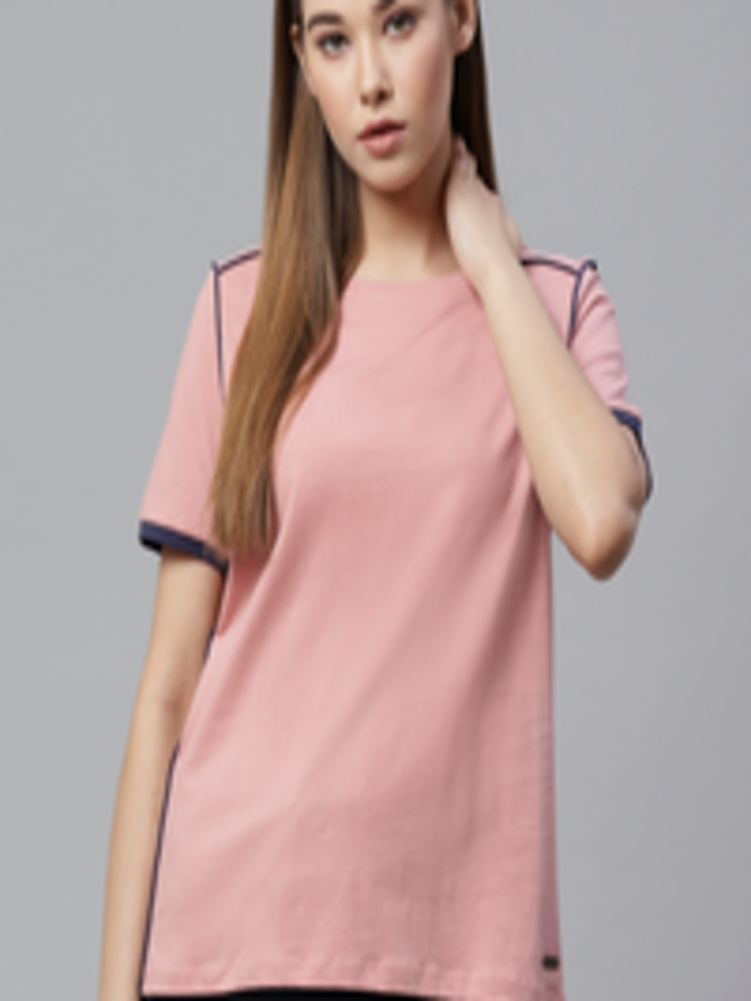 Buy Roadster Women Dusty Pink Solid Round Neck T Shirt - Tshirts for ...