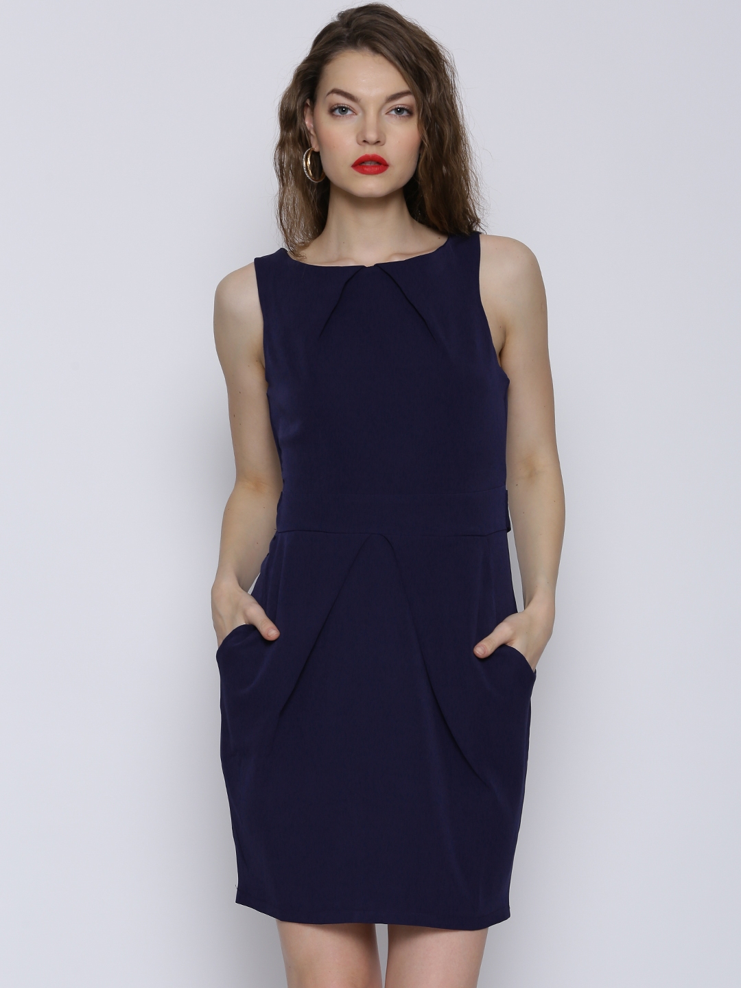 Buy Boohoo Navy Sheath Dress With Pleat Detail - Dresses for Women 1129880 | Myntra