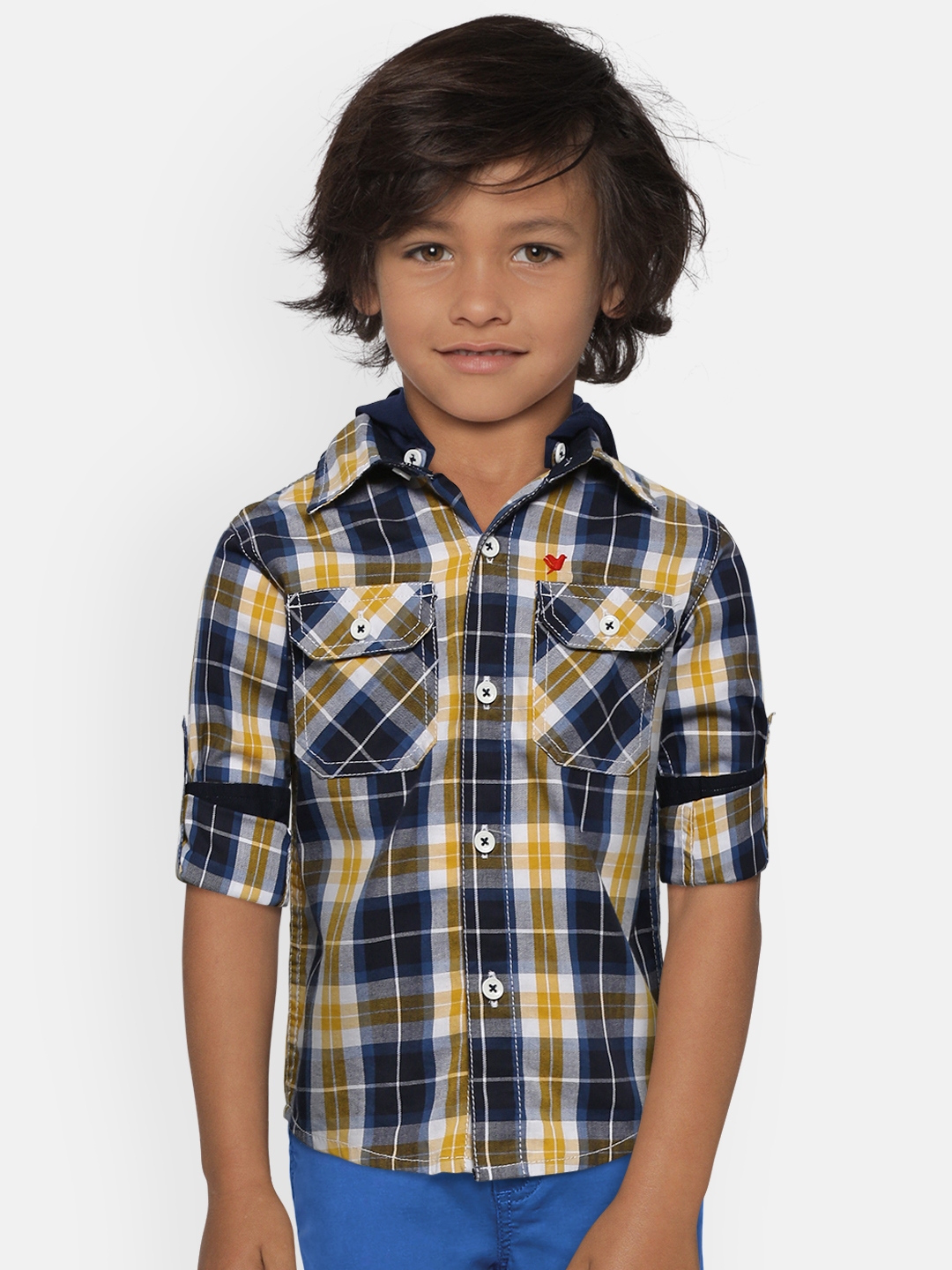navy blue and mustard yellow outfit
