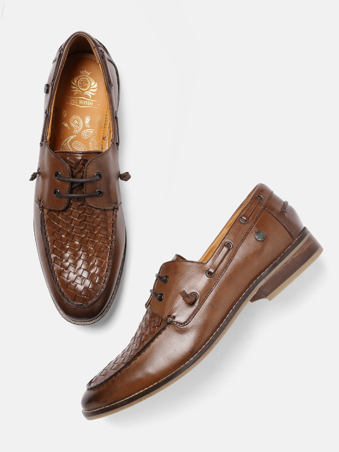 Buy DEL MONDO Men Brown Leather Boat Shoes - Casual Shoes for Men ...
