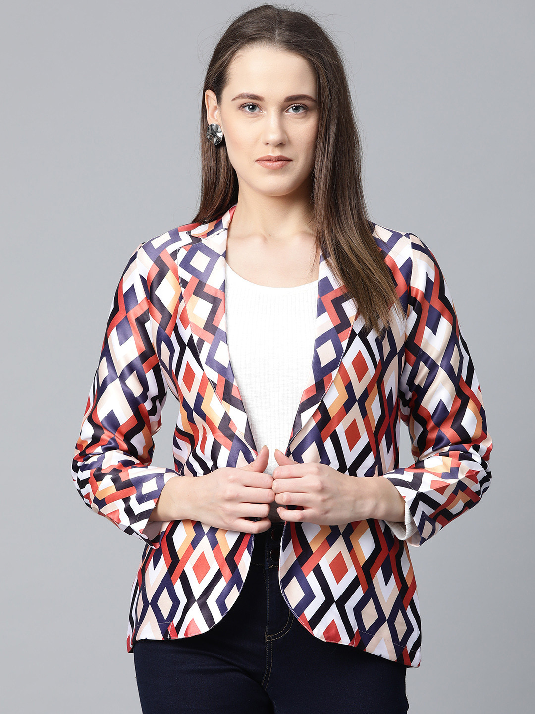 Buy Jompers Women Multi Coloured Satin Finish Printed Single Breasted Blazer Blazers for Women
