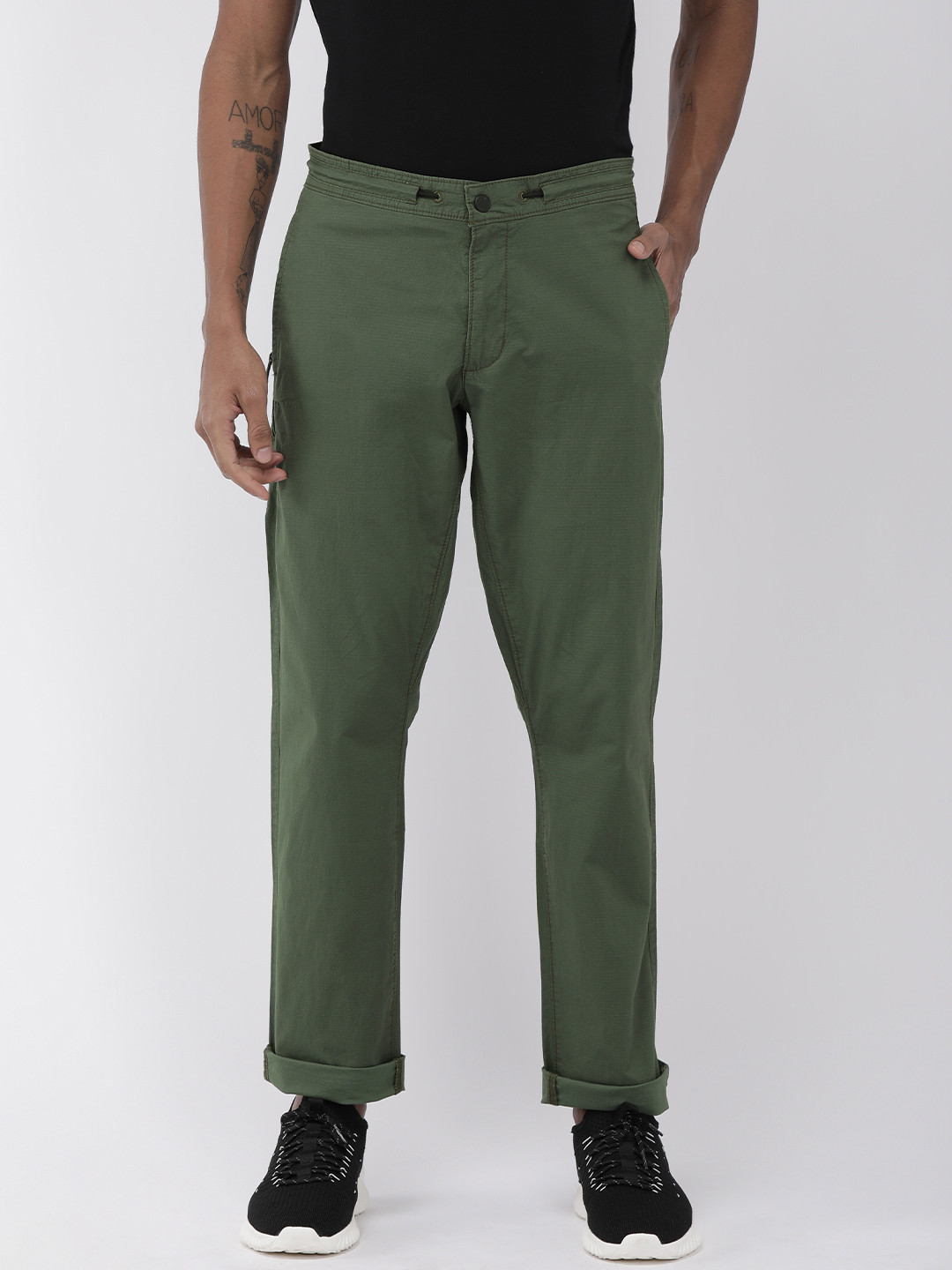 Buy Denizen From Levis Men Olive Green Regular Fit Self Checked Regular
