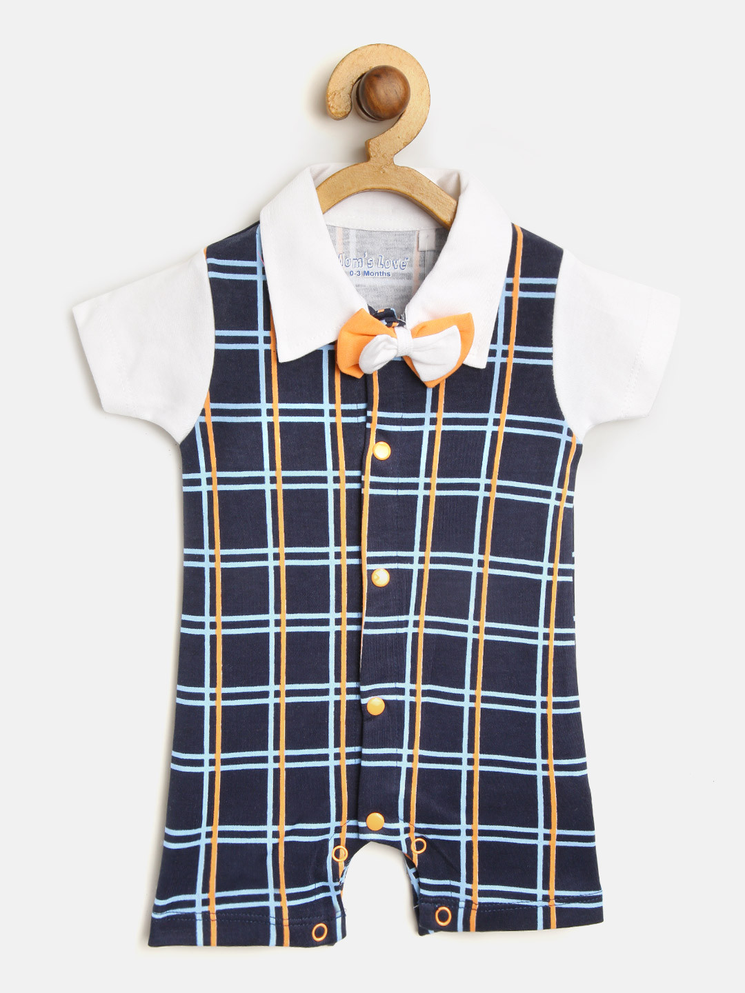 Buy Moms Love Boys Navy Blue & Orange Checked Rompers Rompers for