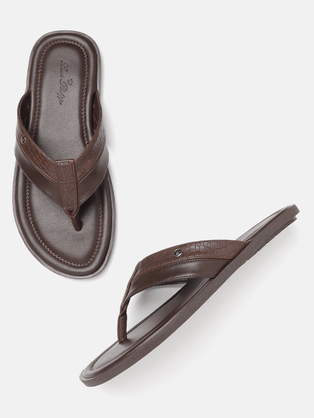 Louis Philippe Men Coffee Brown Snakeskin Textured Comfort Sandals