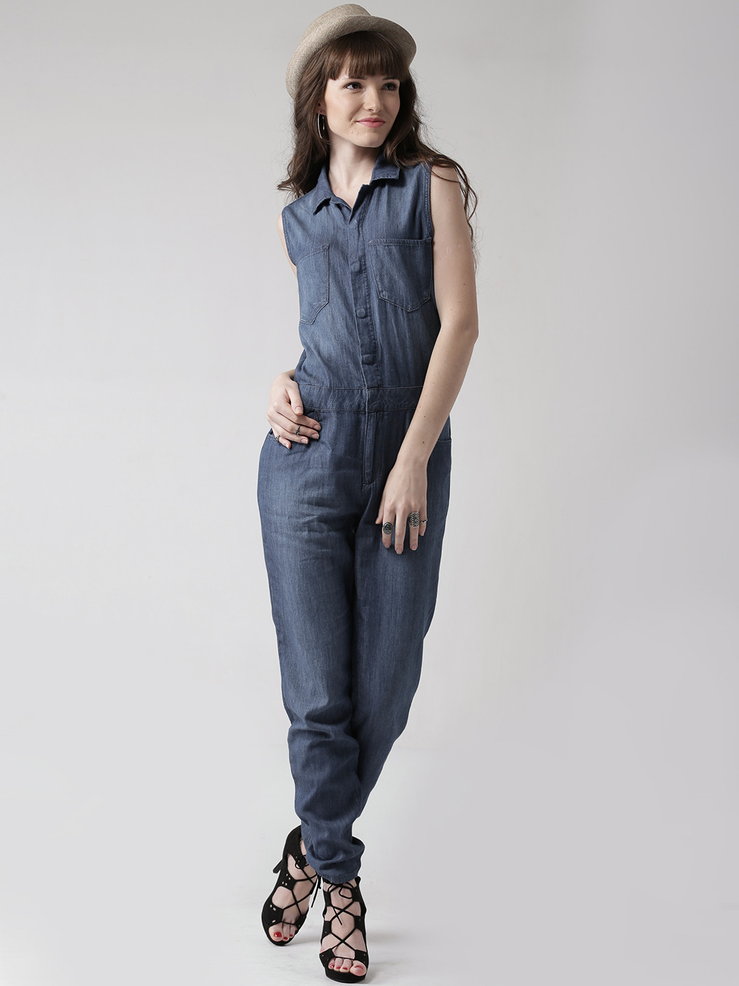 Buy FOREVER 21 Blue Denim Jumpsuit Jumpsuit for Women 1130652 Myntra