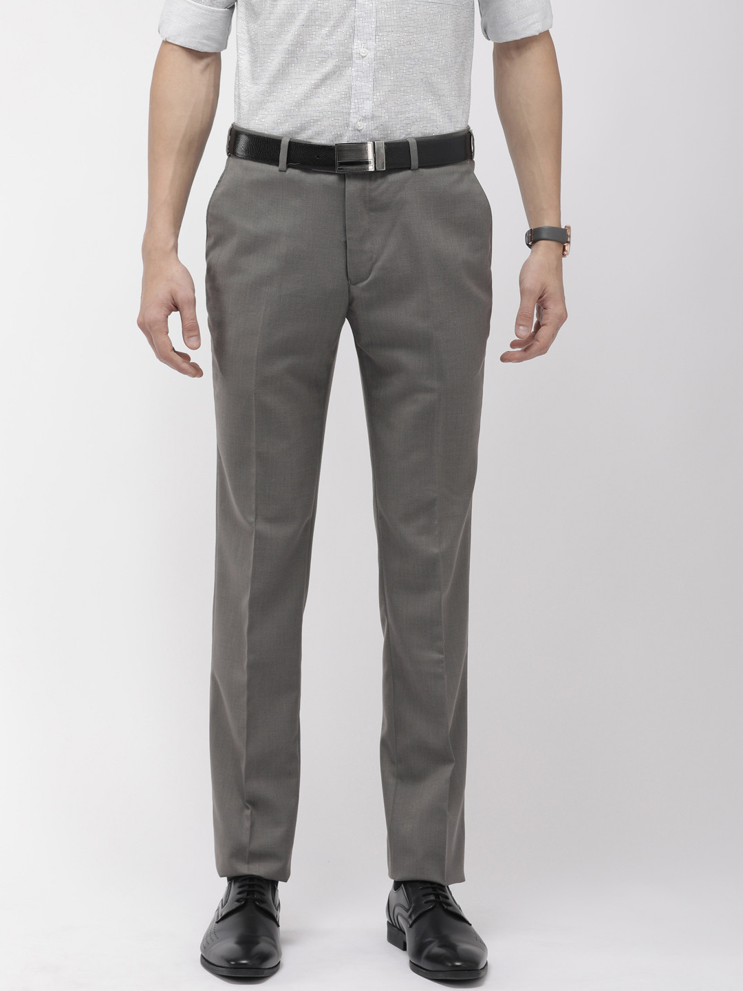 Buy Raymond Men Grey Slim Fit Solid Formal Trousers - Trousers for Men ...