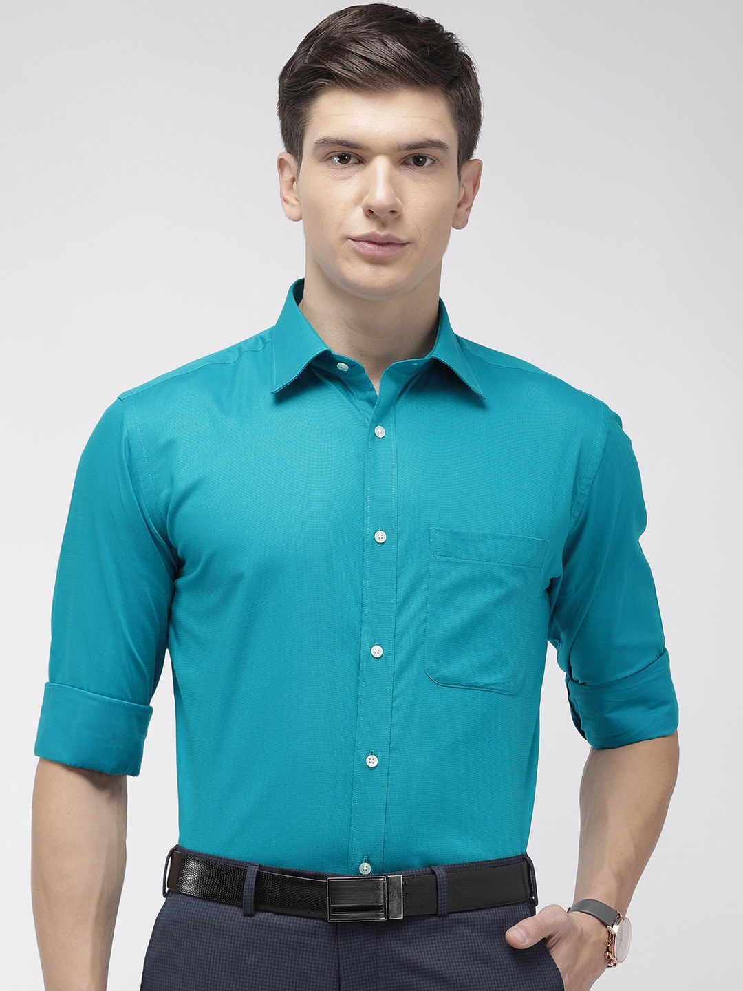 Buy Raymond Men Teal Blue Slim Fit Solid Formal Shirt - Shirts for Men ...