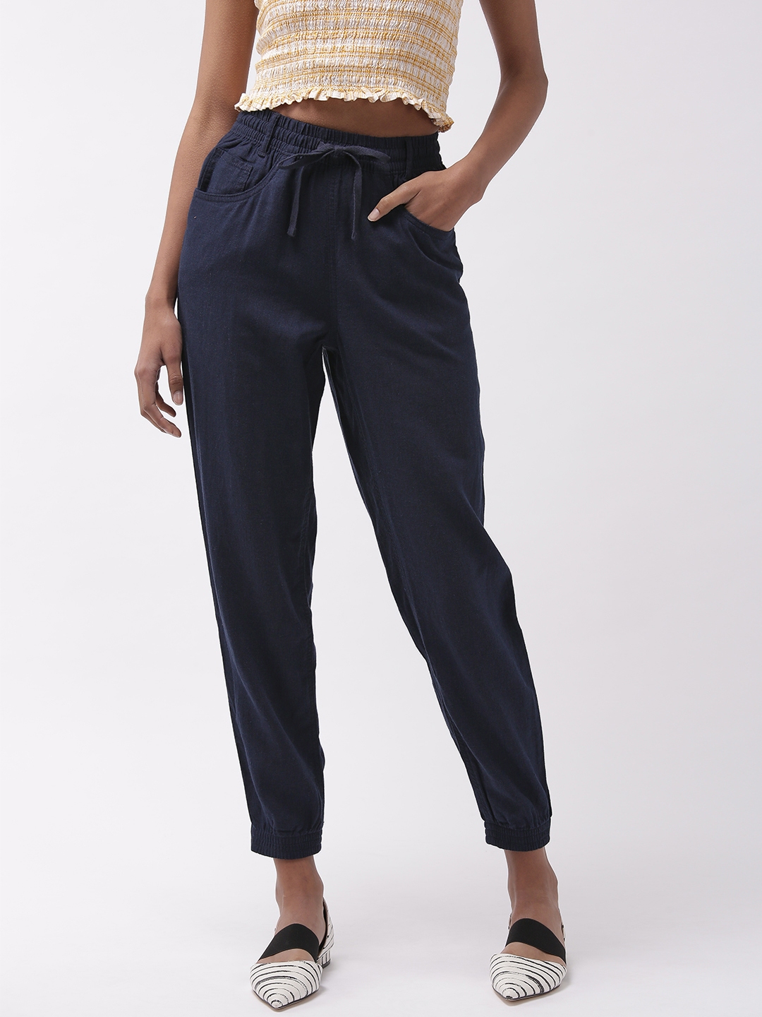 navy cropped joggers