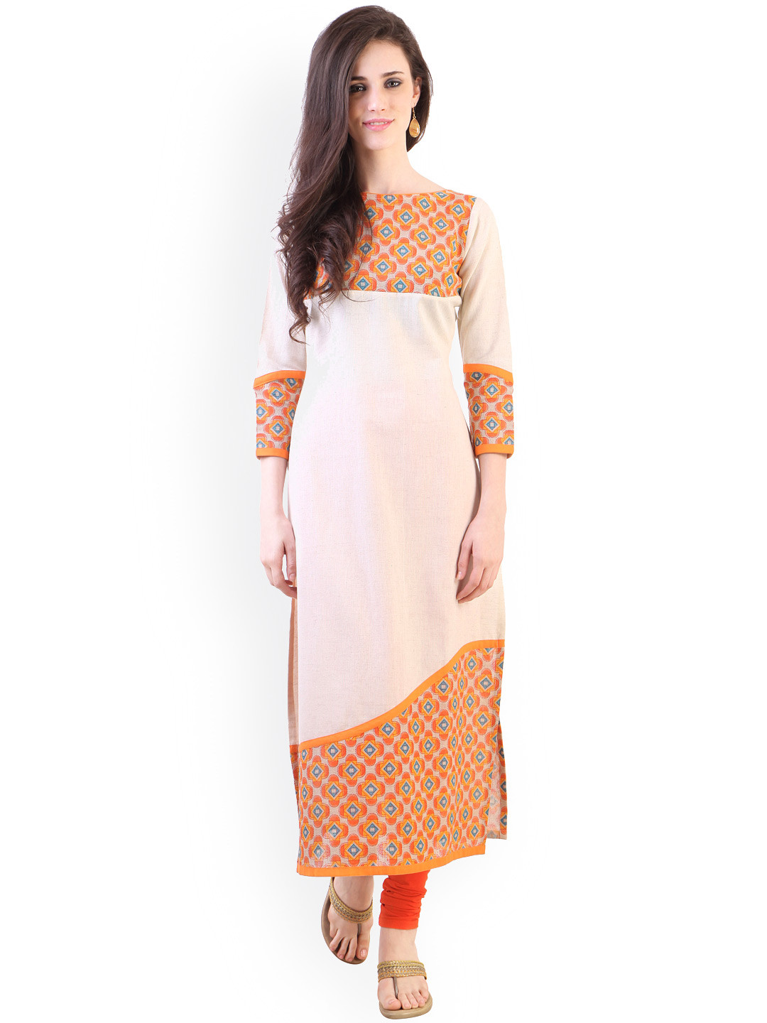 Buy Libas Cream Coloured Khaadi Cotton Kurta Kurtas for Women 1131078