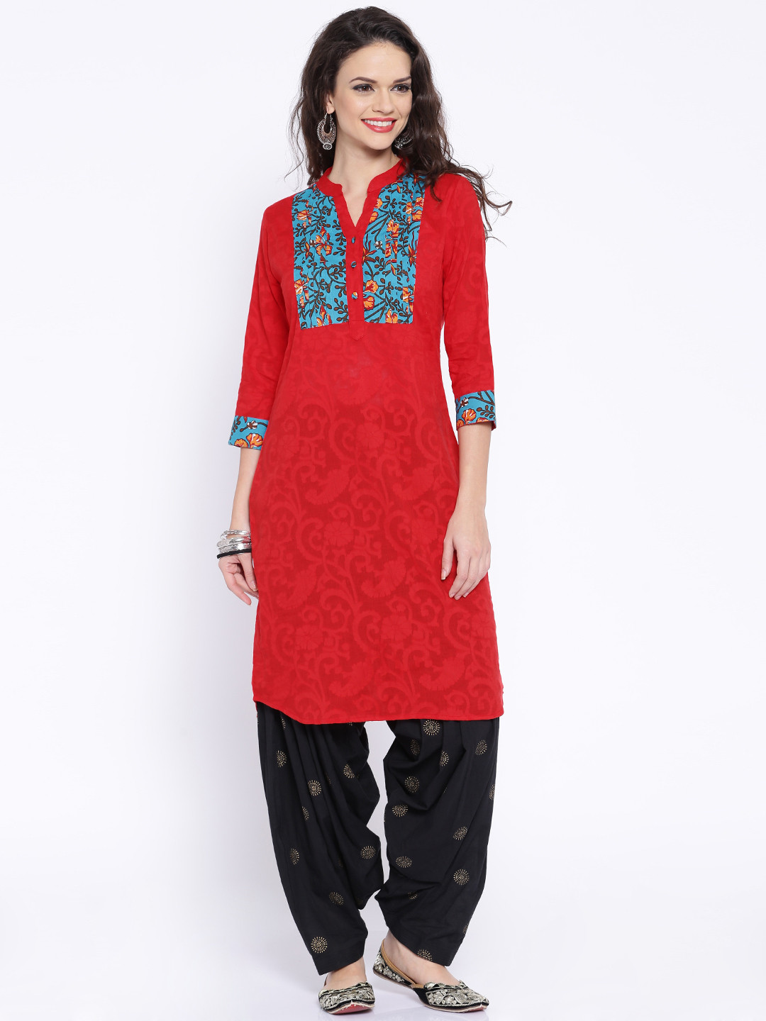 Buy Anouk Red Jacquard Floral Print Kurta Kurtas for Women 1131194