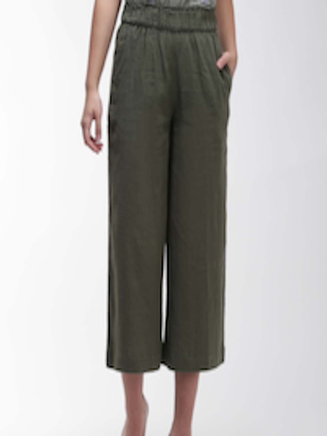 Buy Marks & Spencer Women Olive Green Regular Fit Solid Parallel ...