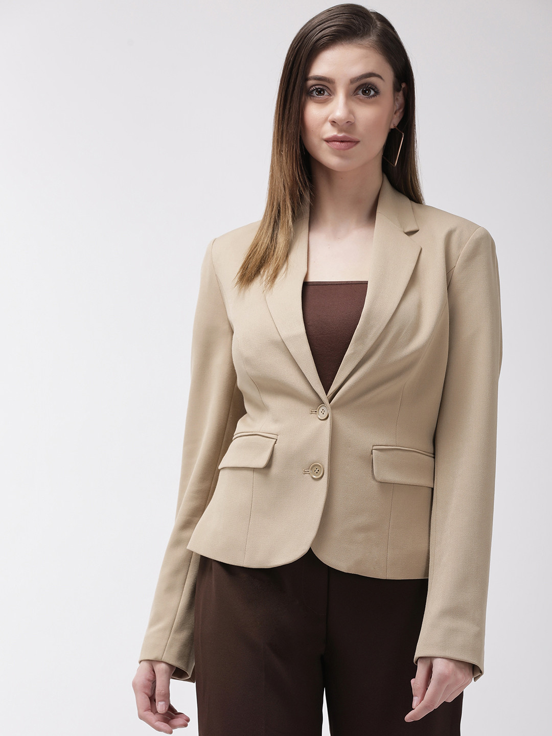 Buy Marks & Spencer Women Beige Tailored Fit Solid Casual Blazer
