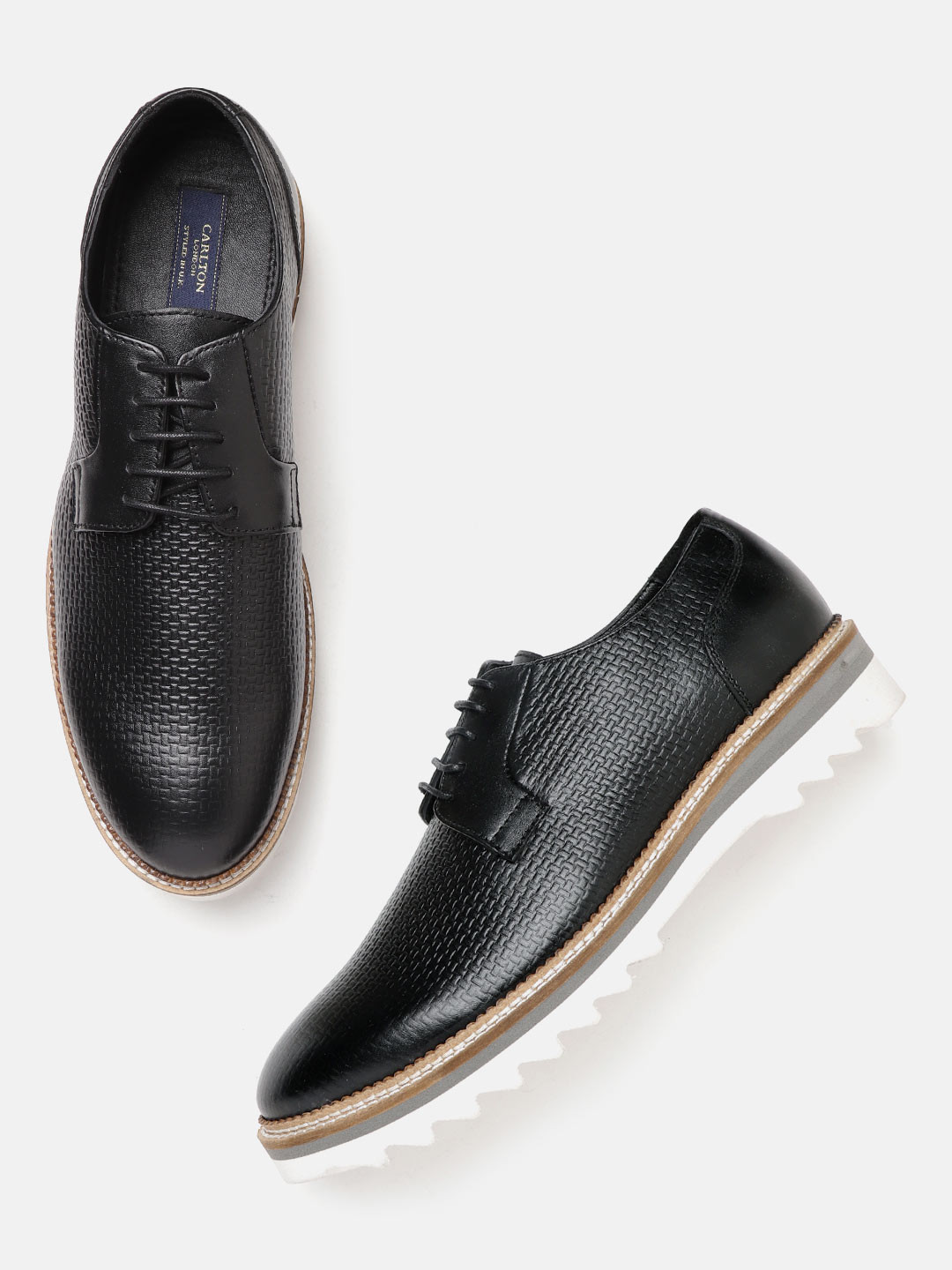 Buy Carlton London Men Black Leather Textured Derbys