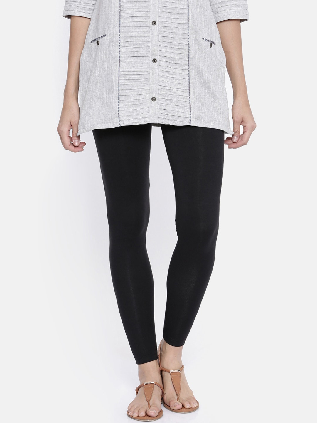 Buy Bitz Women Black Solid Organic Cotton Ankle Length Legging