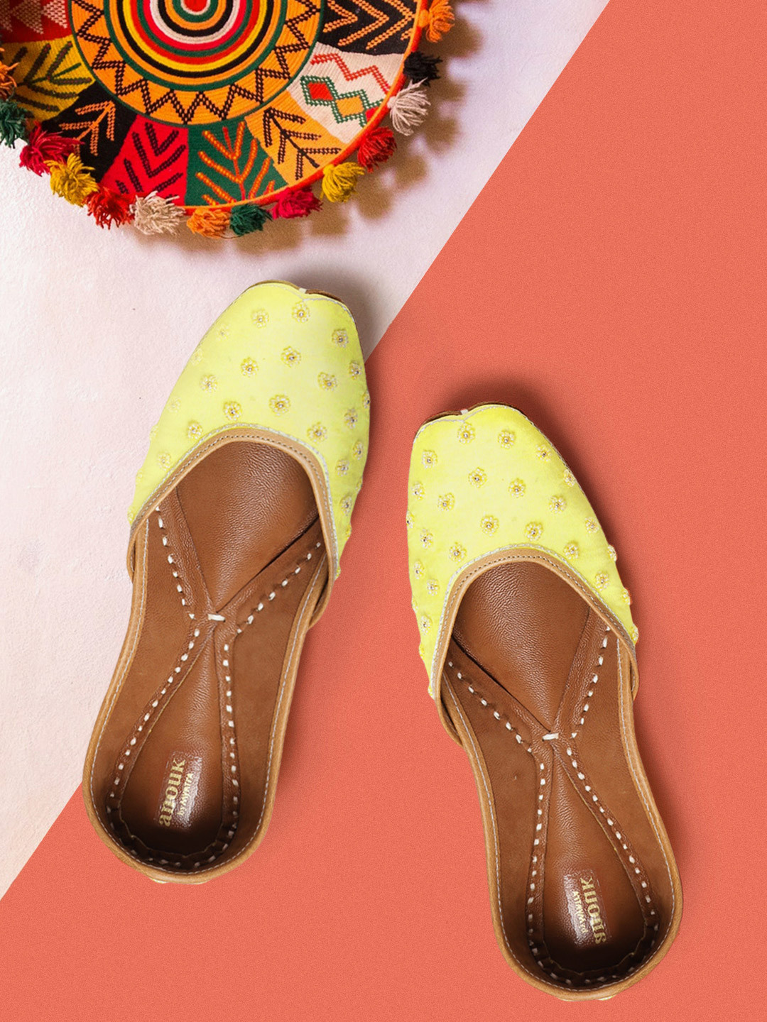 Buy Anouk Women Yellow Embellished Mojaris Flats for Women 11317984