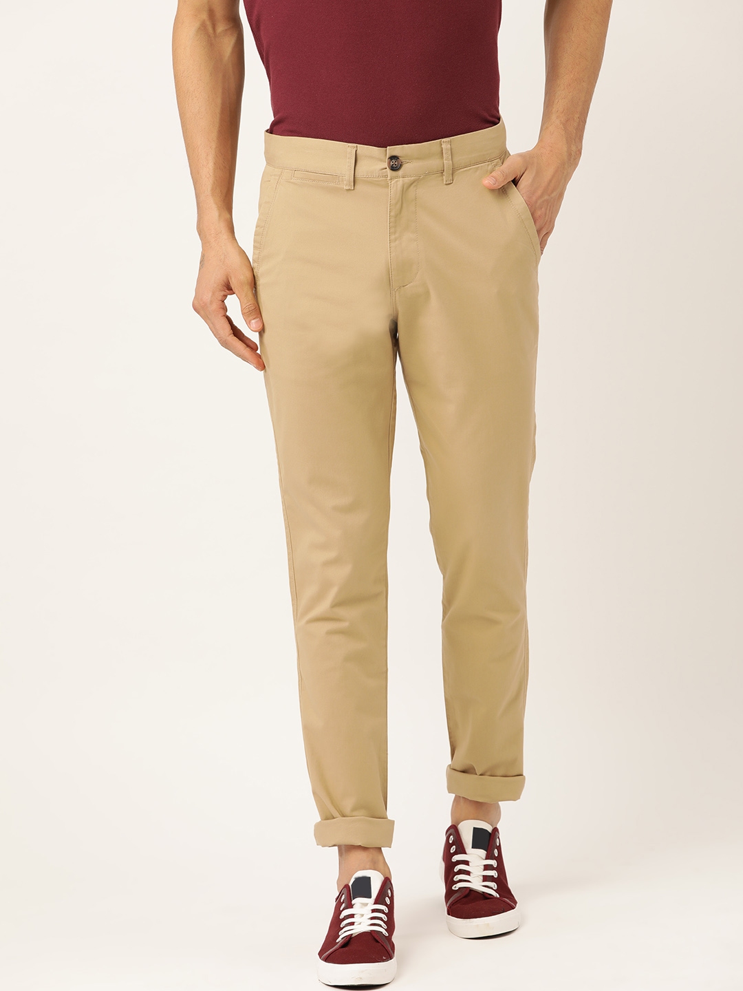 Buy United Colors Of Benetton Men Beige Slim Fit Solid Chinos ...