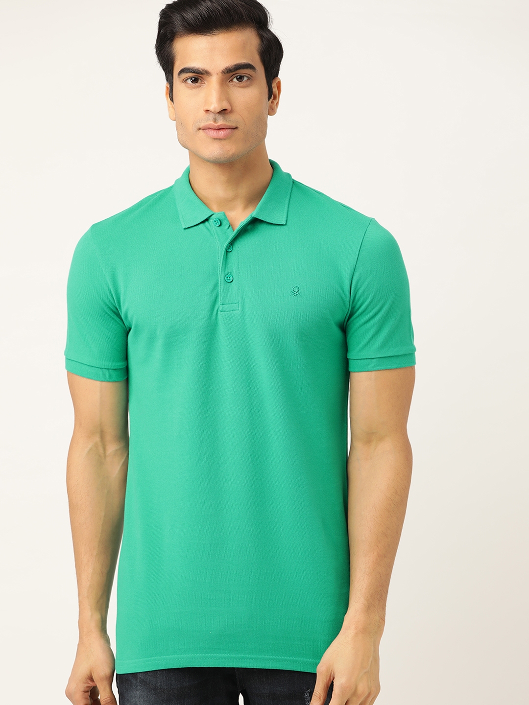 Buy United Colors Of Benetton Men Green Solid Polo Collar T Shirt ...