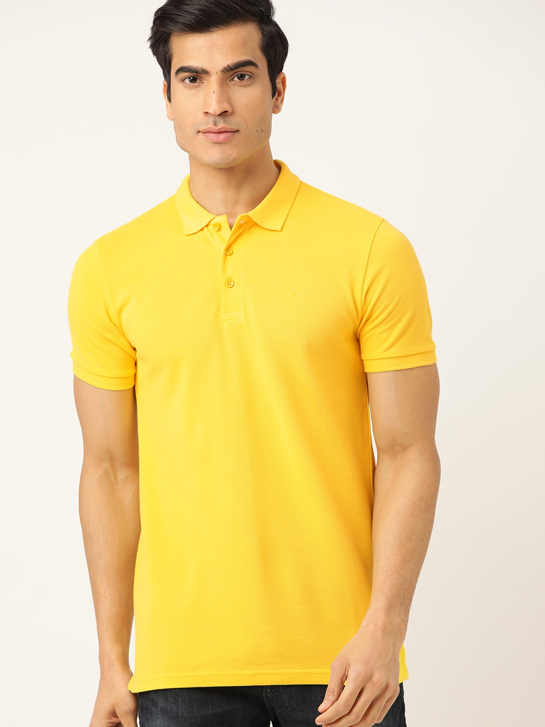 Buy United Colors Of Benetton Men Yellow Solid Polo Collar T Shirt ...