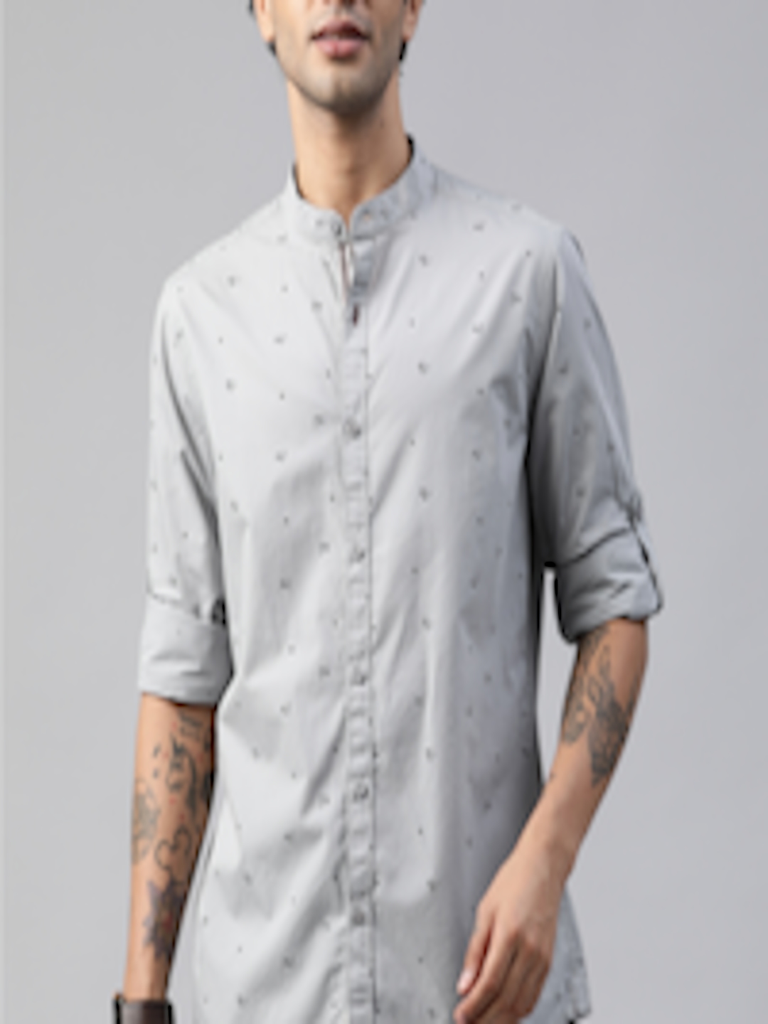 Buy Roadster Men Grey Printed Pure Cotton Sustainable Casual Shirt ...