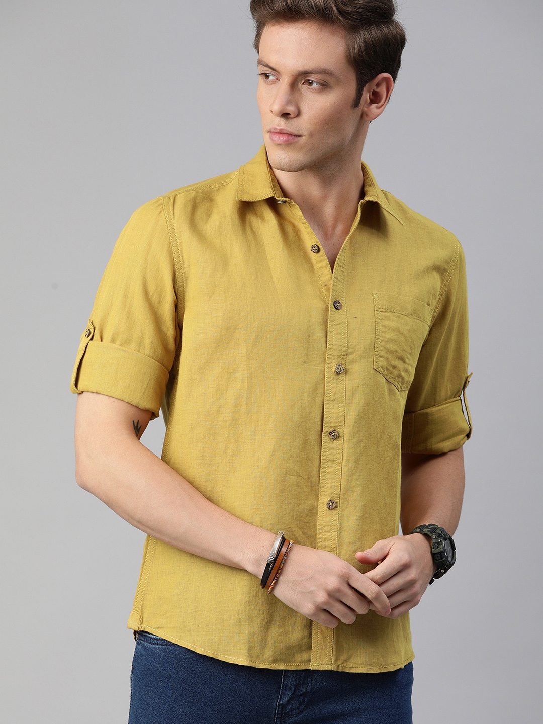 Buy Roadster Men Mustard Yellow Regular Fit Solid Casual Shirt - Shirts ...