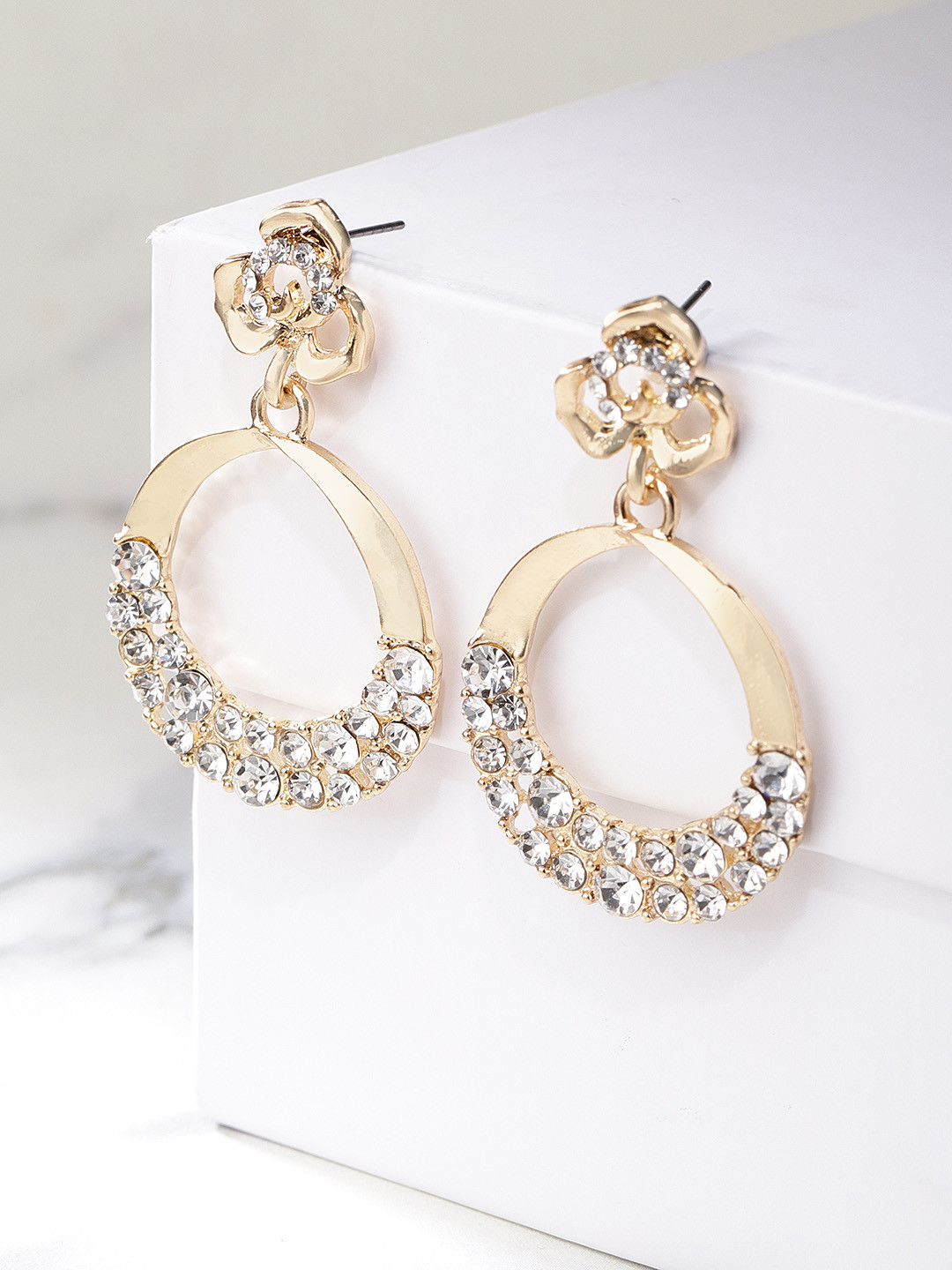 Buy YouBella Gold Plated Stone Studded Circular Drop Earrings