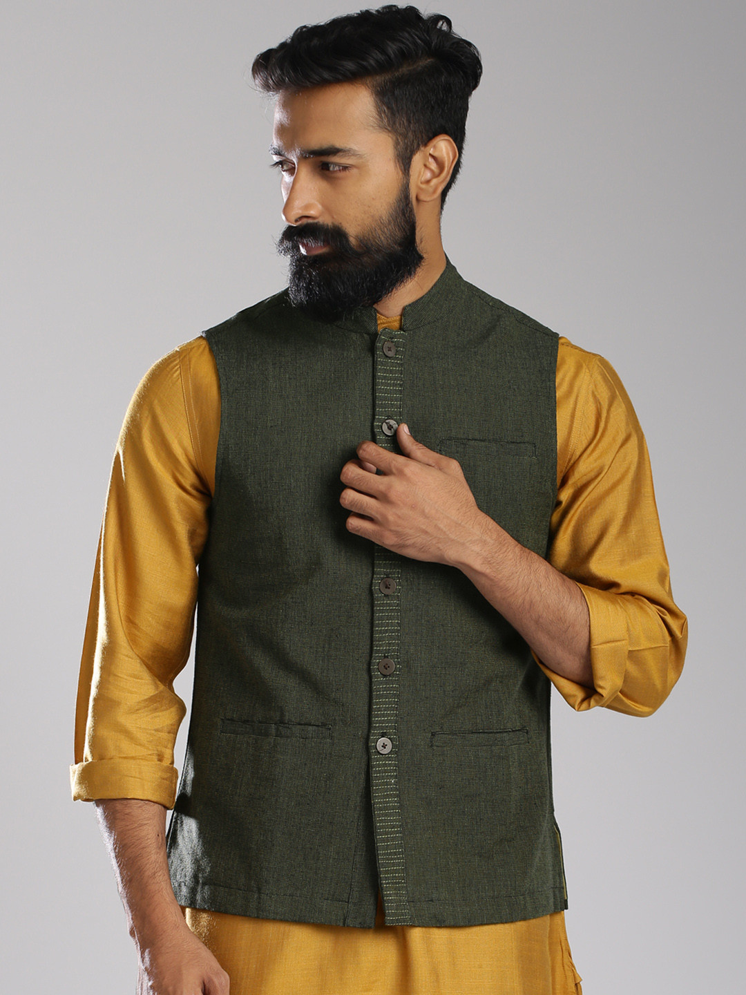 Buy Fabindia Olive Green Nehru Jacket Nehru Jackets for Men 1132814
