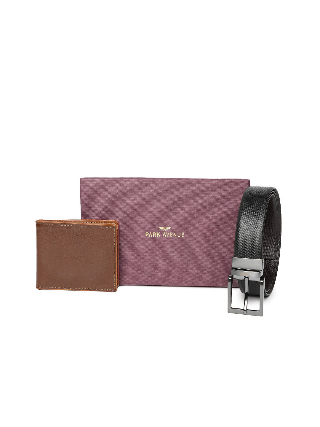 Buy Park Avenue Men Black & Brown Belt & Wallet Accessory Gift Set