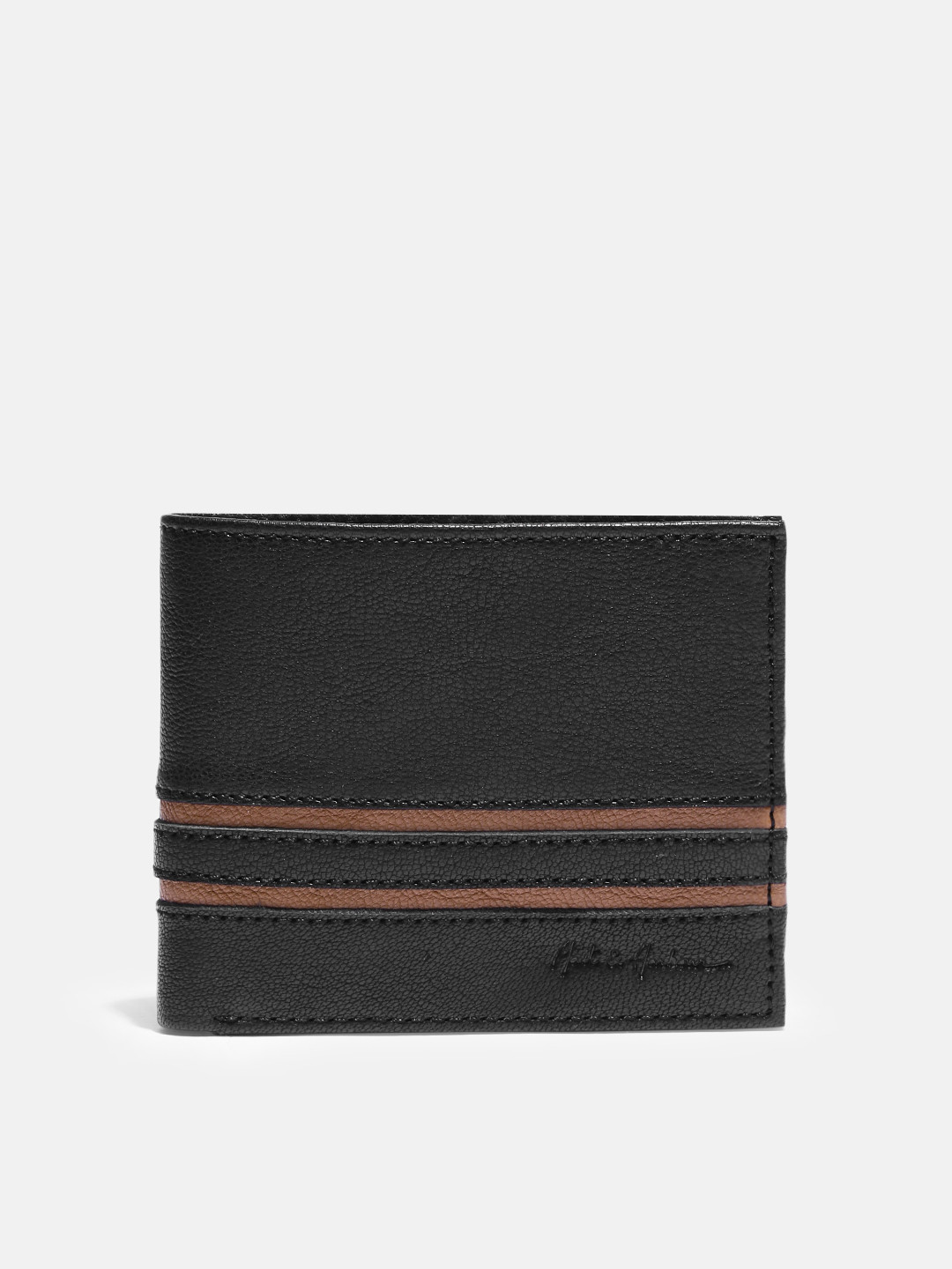Buy Mast & Harbour Men Black & Brown Striped Leather Two Fold Wallet