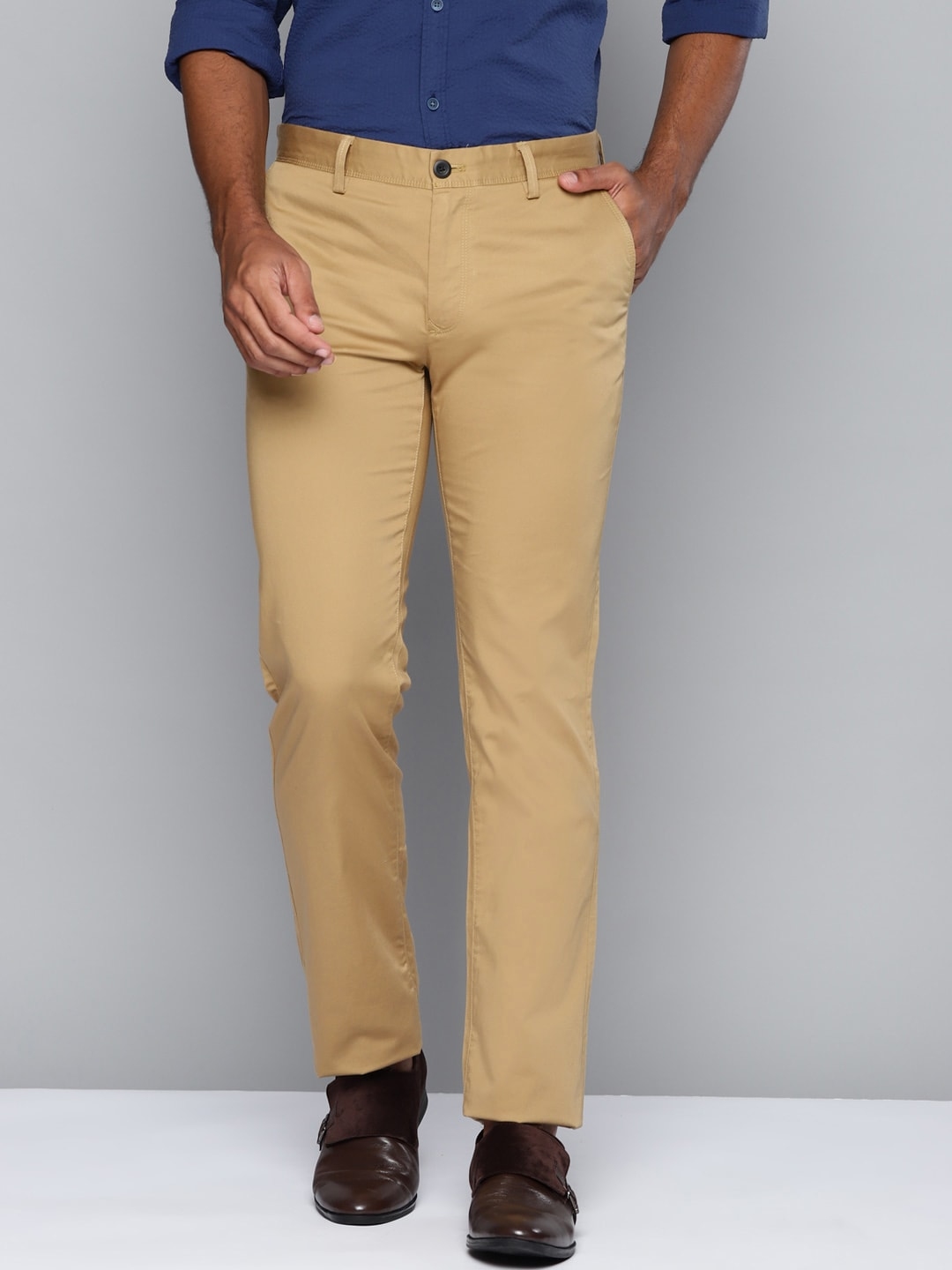 Buy Indian Terrain Men Khaki Kansas Fit Low Rise Trousers - Trousers ...