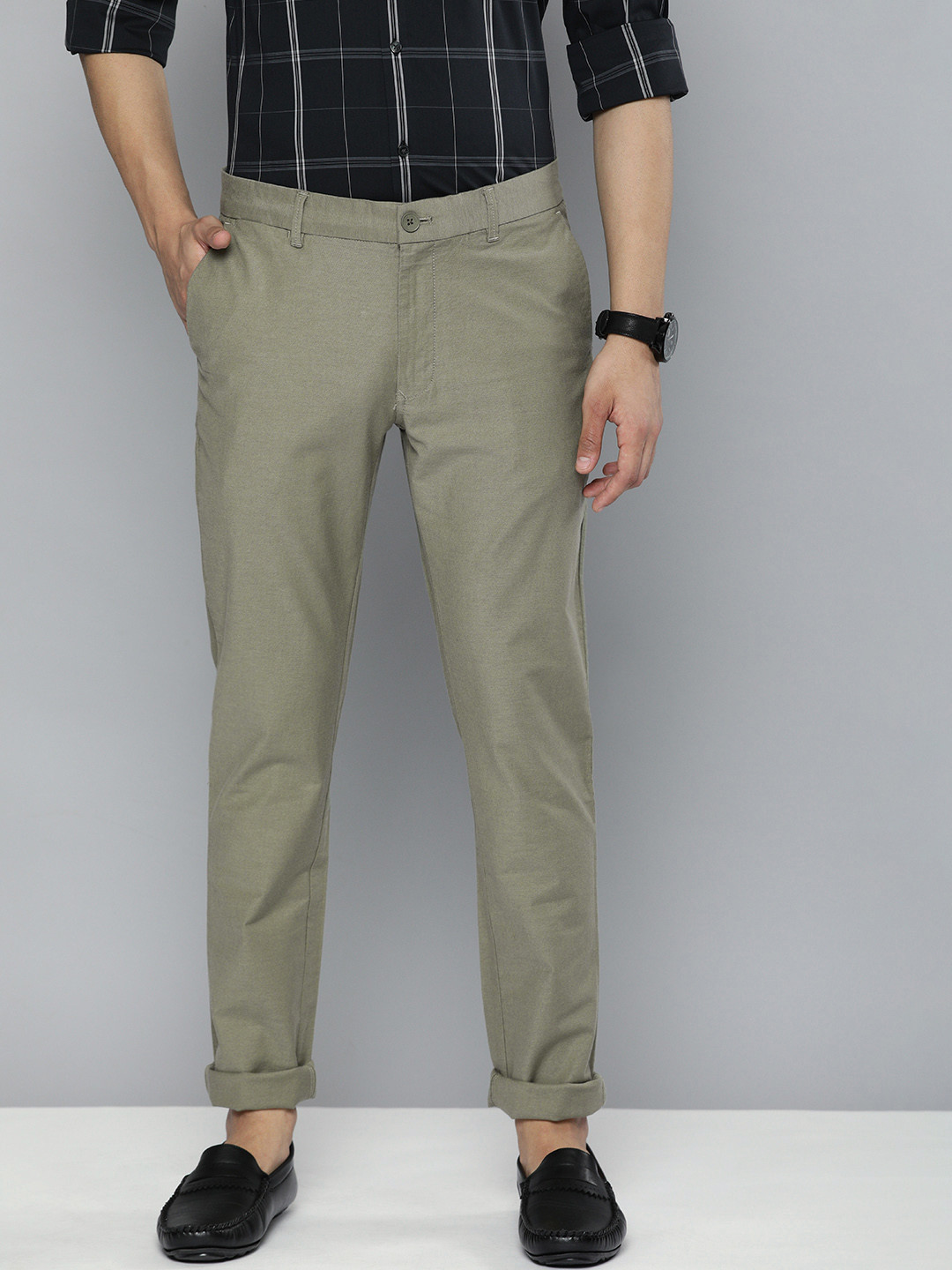 Buy Indian Terrain Men Green Kruger Skinny Fit Low Rise Chinos Trousers - Trousers for Men 