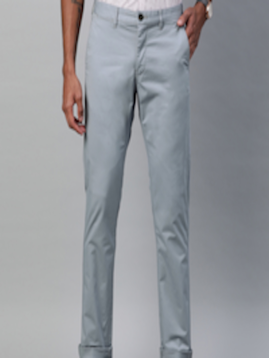 Buy Indian Terrain Men Blue Brooklyn Slim Fit Solid Regular Trousers ...