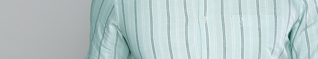 Buy Indian Terrain Men Sea Green & Navy Blue Slim Fit Striped Smart