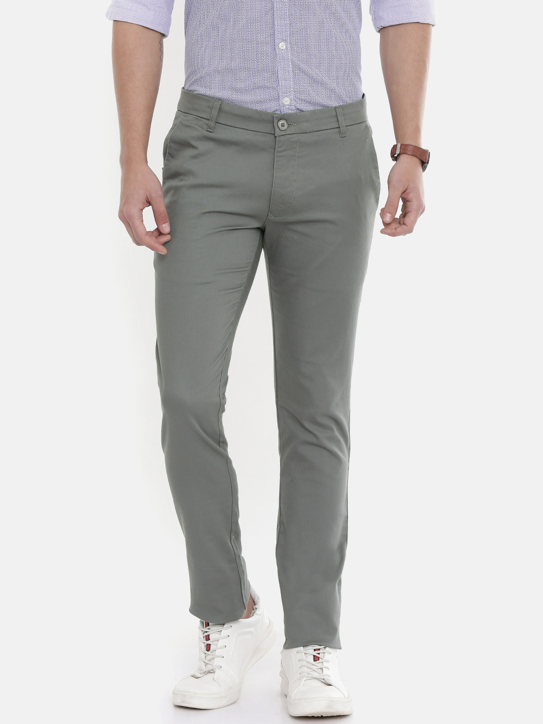 Buy Parx Men Grey Austin Super Slim Fit Solid Regular Trousers ...