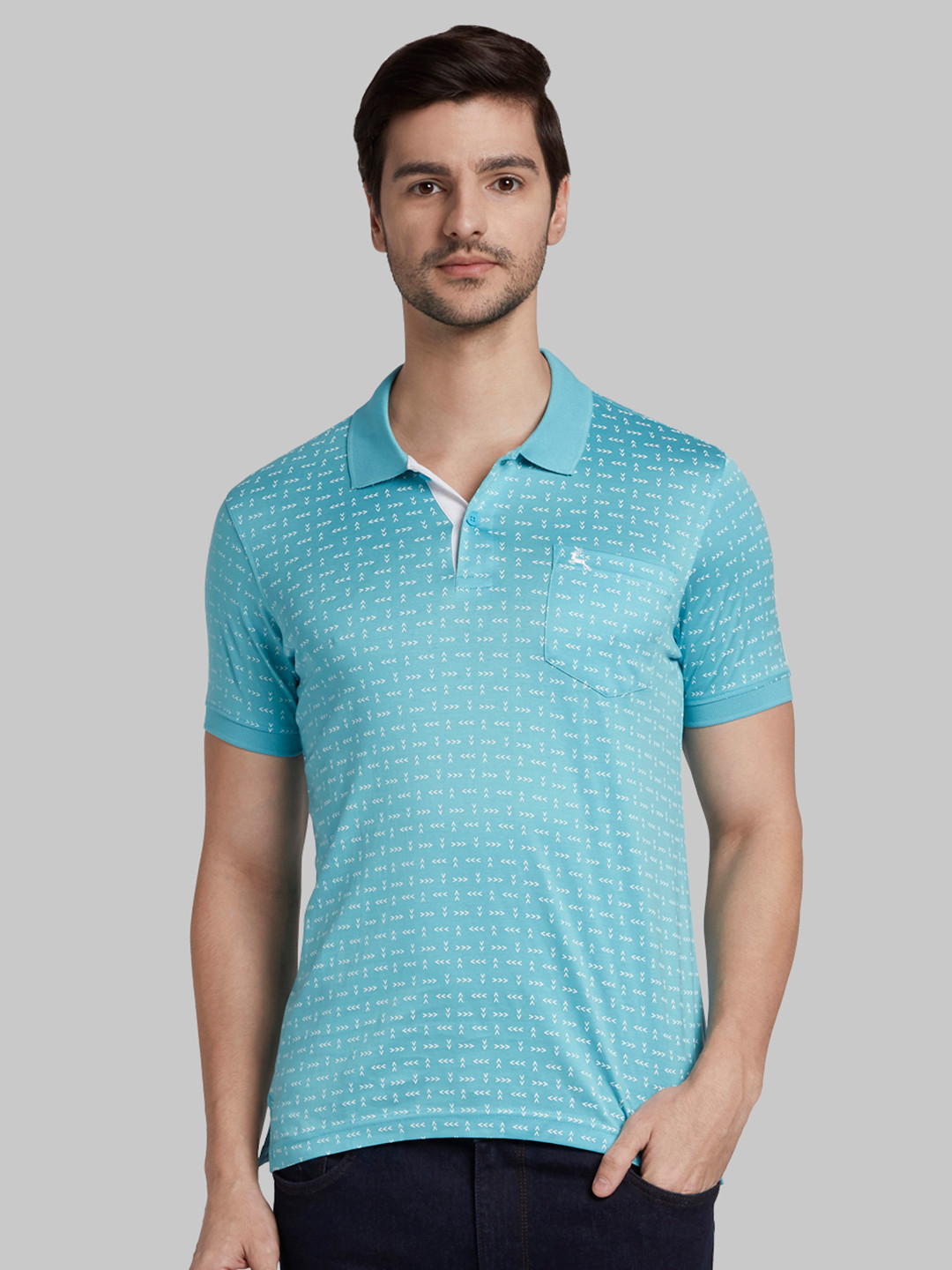 Buy Parx Men Blue White Printed Polo Collar Pure Cotton T Shirt ...