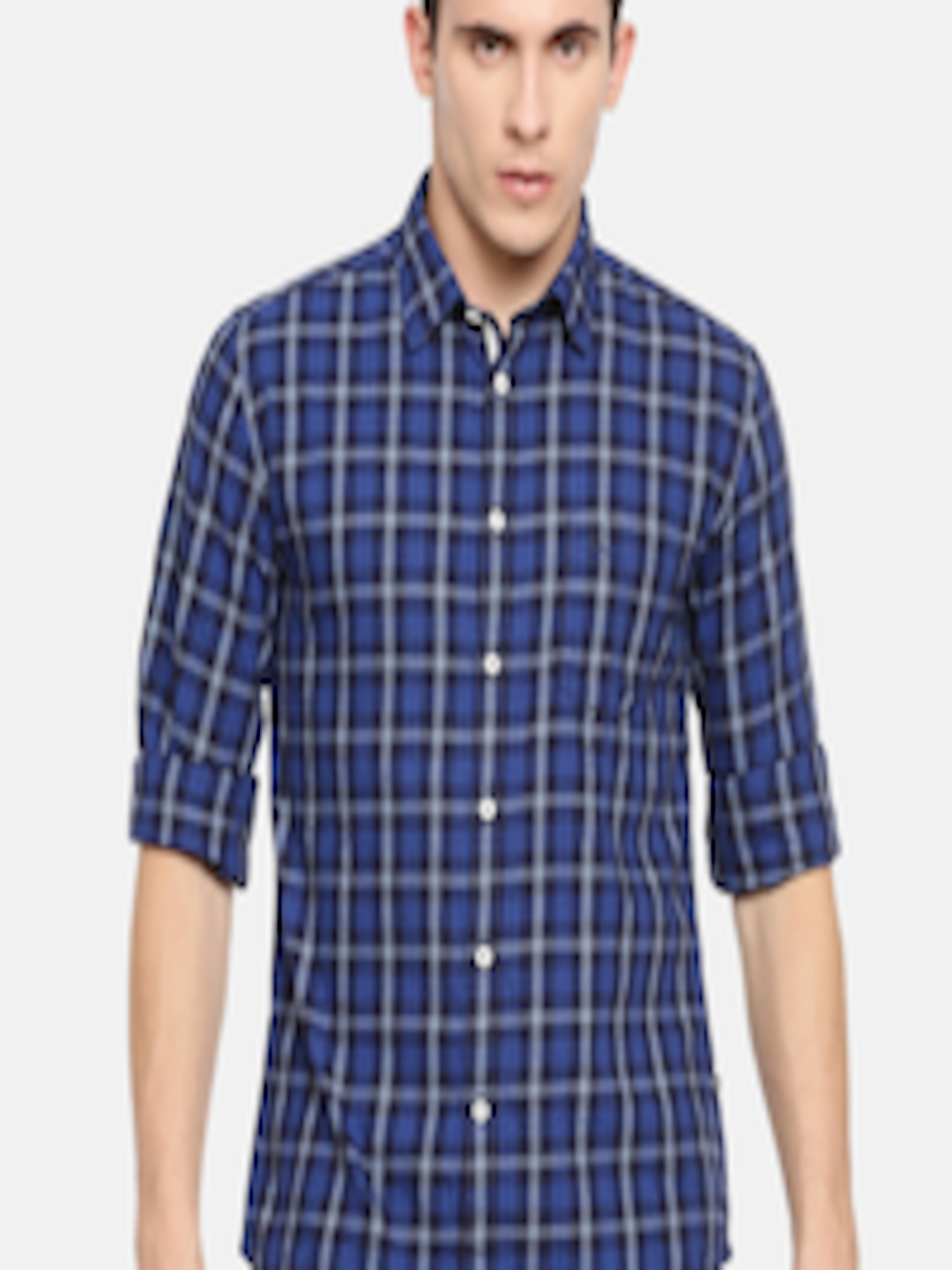 Buy Parx Men Blue Slim Fit Checked Casual Shirt - Shirts for Men ...