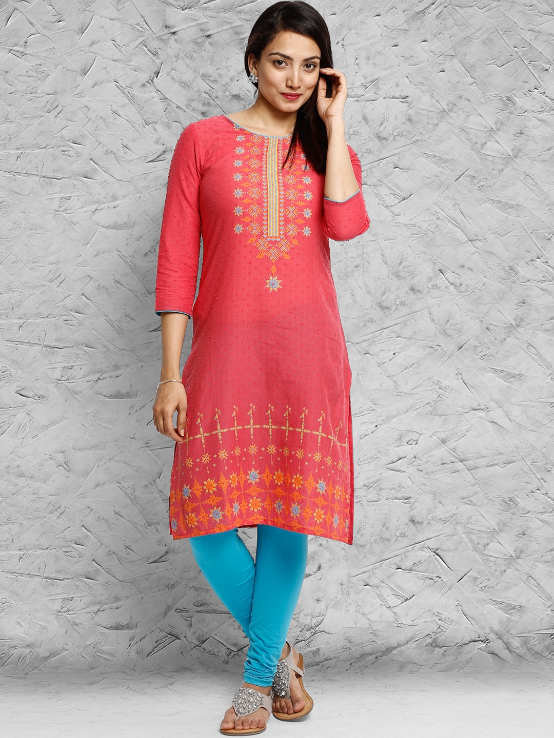 Buy IMARA Pink Printed Phulkari Kurta - Kurtas for Women 1134786 | Myntra