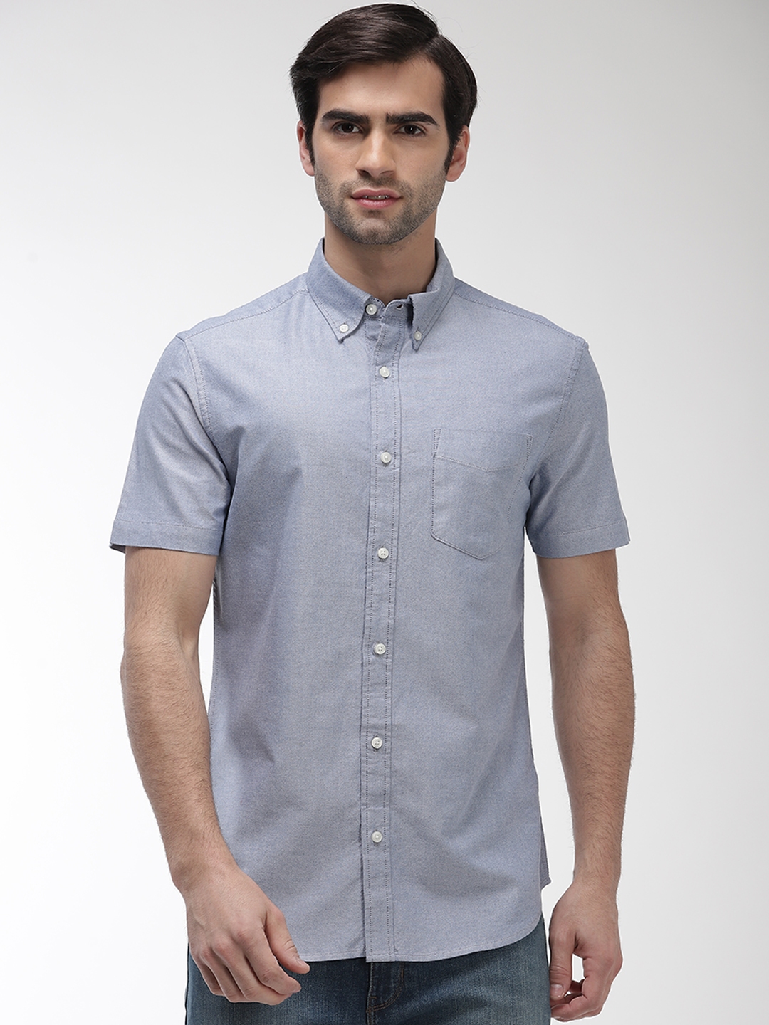 Buy Marks & Spencer Men Blue Regular Fit Solid Casual Shirt - Shirts ...