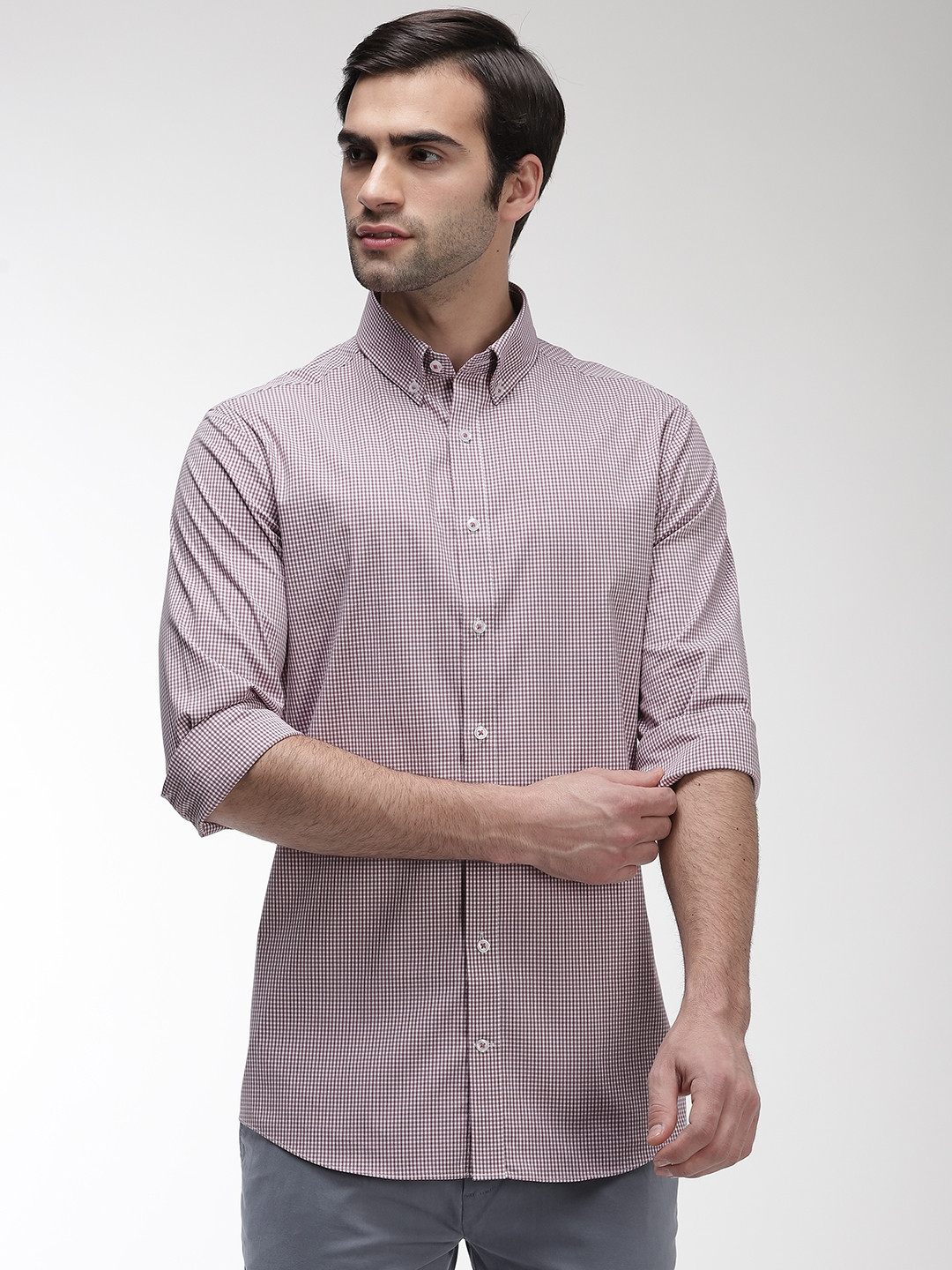 Buy Marks & Spencer Men Pink & White Slim Fit Checked Casual Shirt