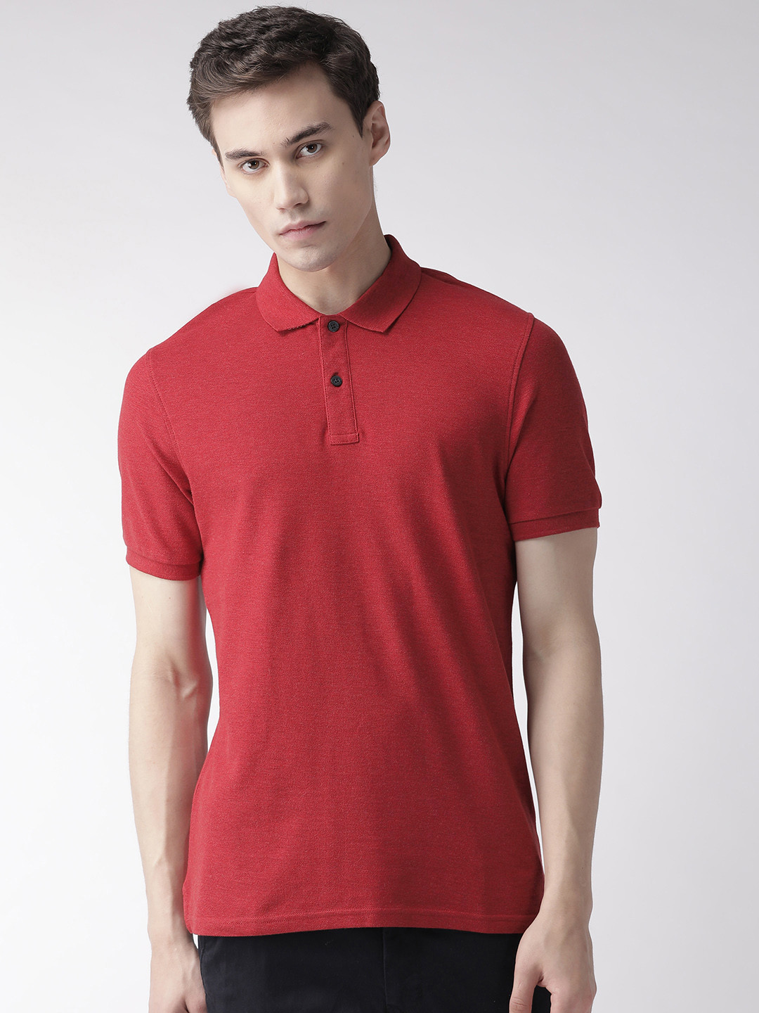 Buy Marks Spencer Men Red Solid Polo Collar Pure Cotton T Shirt