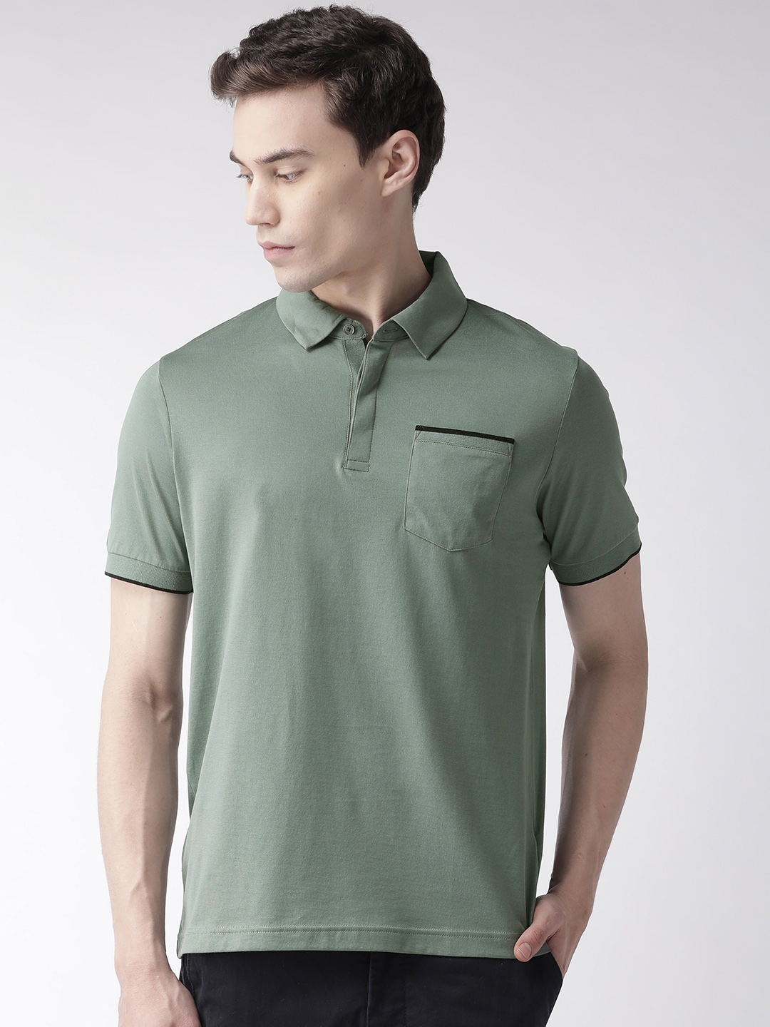 Buy Marks Spencer Men Green Solid Polo Collar Pure Cotton T Shirt ...