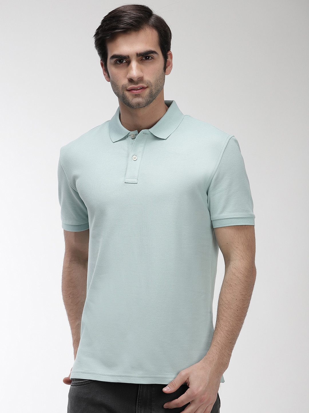 Buy Marks Spencer Men Sea Green Slim Fit Solid Polo Collar Pure Cotton
