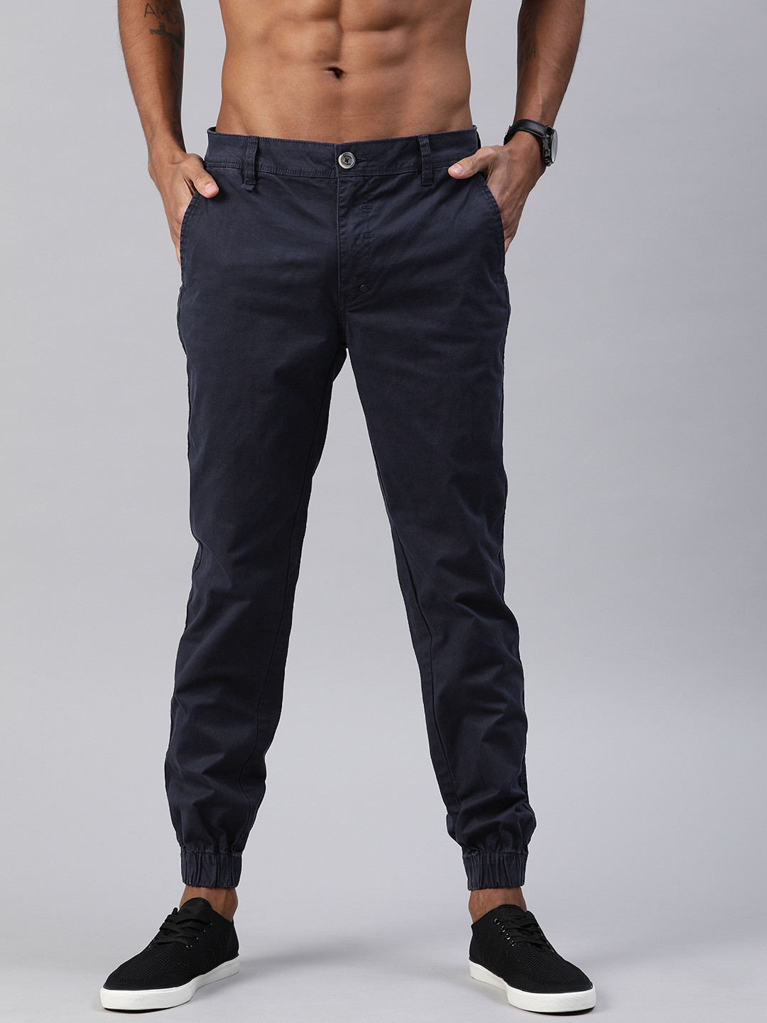 Buy Roadster Men Navy Blue Regular Fit Solid Joggers - Trousers for Men ...