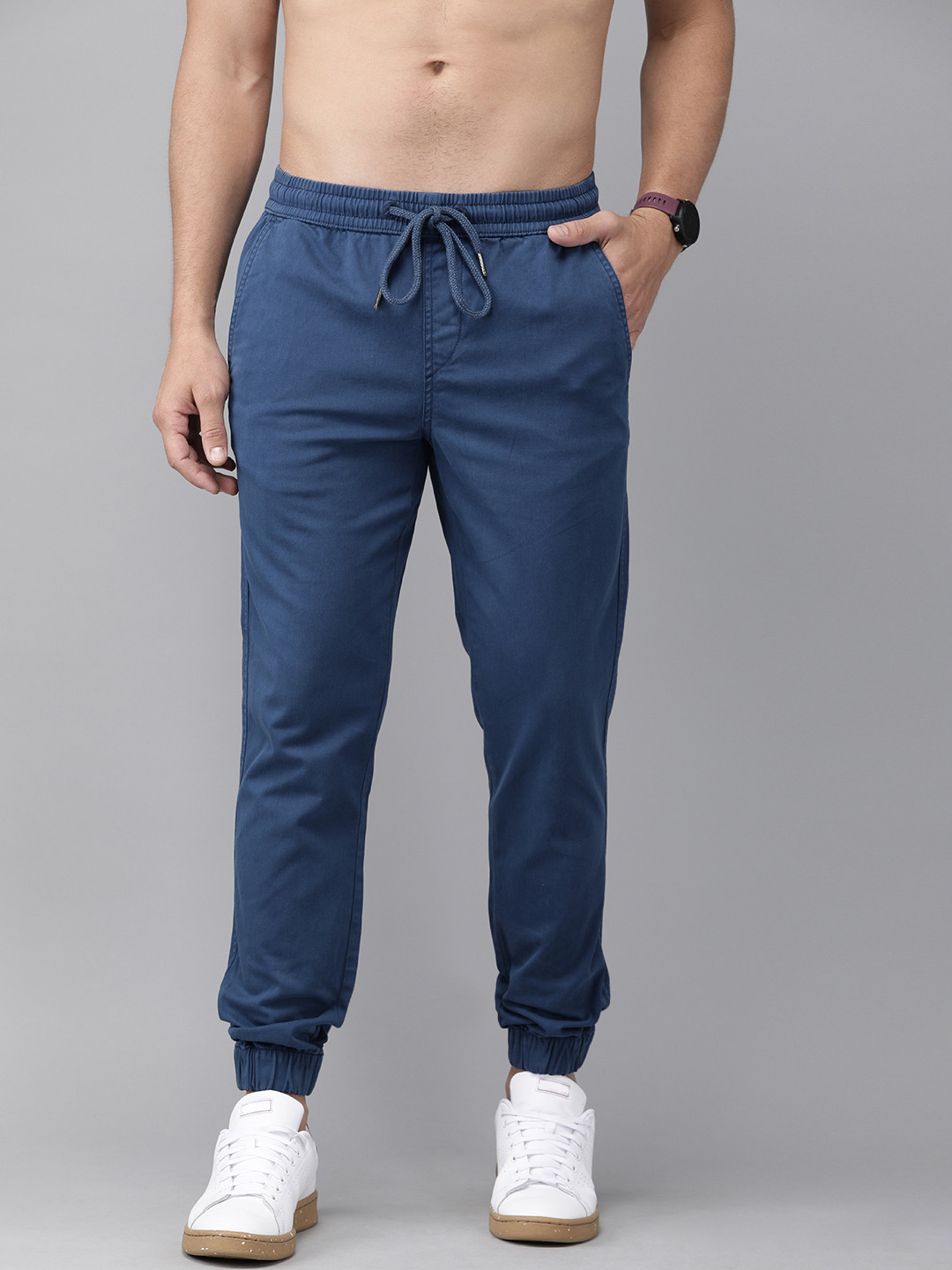 Buy Roadster Men Navy Blue Regular Fit Solid Joggers - Trousers for Men ...